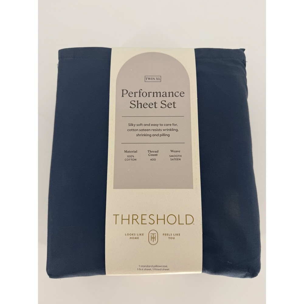 Threshold Performance Sheet Set Twin XL Metallic Blue 400 TC 100% Cotton Sateen
